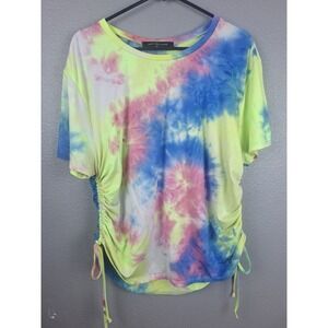Belle Tweed Tie Dye T-Shirt Women 1X Multicolor Ruched Side Drawstring Knit Tee